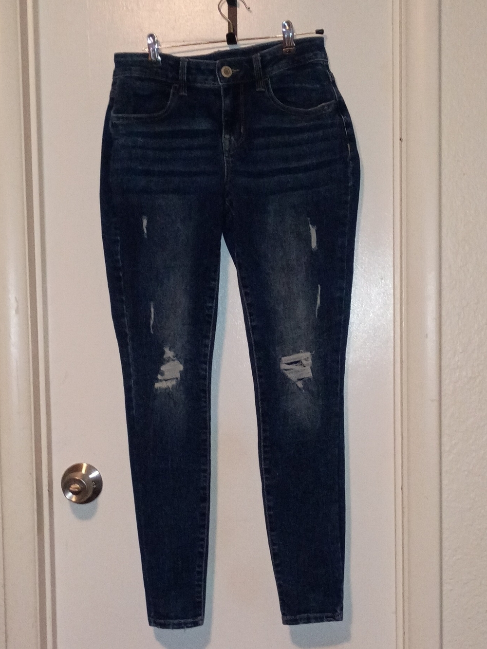 Maurices Navy Skinny Jeans with Distressed Details